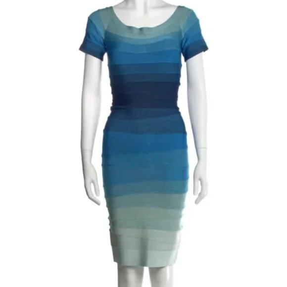 herve leger blue and white dress Herve Leger Charoletta Basket Weave Fringe Jacquard Dress – Runway Catalog main image 0